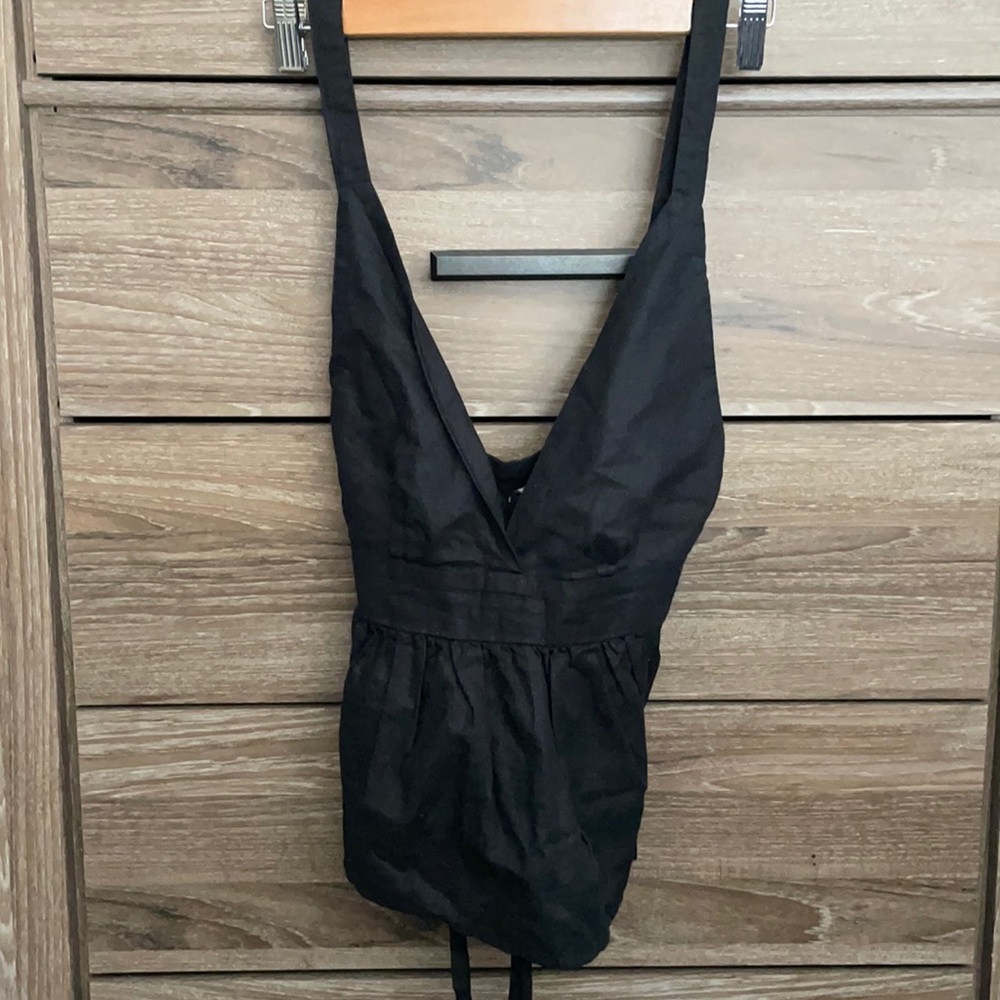 Free People Linen Babydoll Low-cut Bow Tank